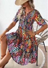 Tribal Print Smocked Multi Color Short Sleeve Dress