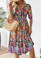 Tribal Print Smocked Multi Color Short Sleeve Dress