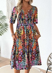 Tribal Print Smocked Multi Color Short Sleeve Dress