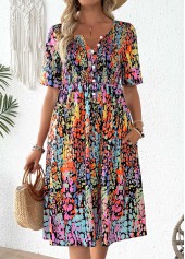Tribal Print Smocked Multi Color Short Sleeve Dress