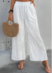 Soft White Wide Leg Elastic Waist High Waisted Pants