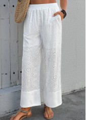 Soft White Wide Leg Elastic Waist High Waisted Pants