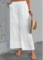 Soft White Wide Leg Elastic Waist High Waisted Pants