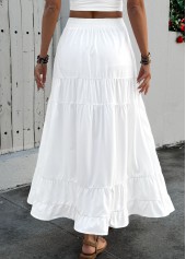 Pocket White A Line Elastic Waist Maxi Skirt