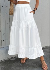 Pocket White A Line Elastic Waist Maxi Skirt