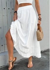 Pocket White A Line Elastic Waist Maxi Skirt