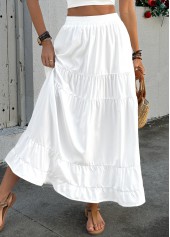 Pocket White A Line Elastic Waist Maxi Skirt