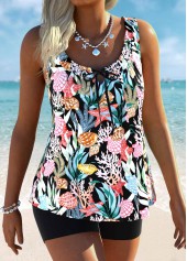 Mid Waisted Marine Life Print Tummy Coverage Tankini Set