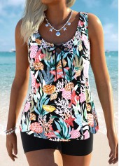 Mid Waisted Marine Life Print Tummy Coverage Tankini Set