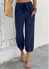 Navy Jogger Elastic Waist High Waisted Pants