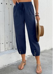 Navy Jogger Elastic Waist High Waisted Pants
