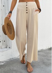 Soft Light Camel Wide Leg Elastic Waist Pants