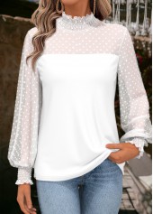 Tummy Coverage White Long Sleeve Turtleneck T Shirt