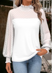 Tummy Coverage White Long Sleeve Turtleneck T Shirt