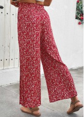 Ditsy Floral Print Flowy Wine Red Wide Leg Pants