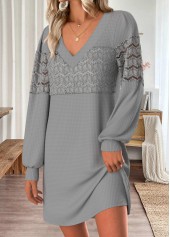 Tummy Coverage Grey Short Long Sleeve V Neck Dress