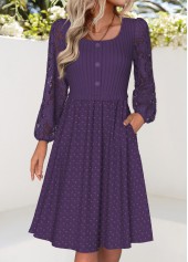 Tummy Coverage Purple Long Sleeve Square Neck Dress