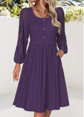 Tummy Coverage Purple Long Sleeve Square Neck Dress