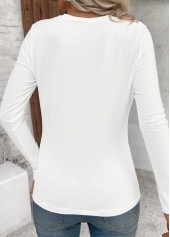 Tuck Stitch White Long Sleeve Round Neck T Shirt