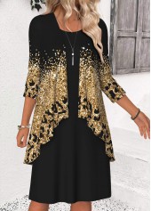 Ombre Tummy Coverage Black Bracelet Sleeve Dress and Cardigan