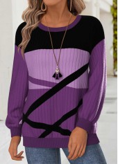Geometric Print Tummy Coverage Purple Long Sleeve Sweatshirt