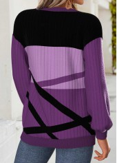 Geometric Print Tummy Coverage Purple Long Sleeve Sweatshirt