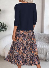 Paisley Print Tummy Coverage Navy Dress and Cardigan