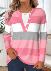 Striped Tummy Coverage Pink Long Sleeve T Shirt