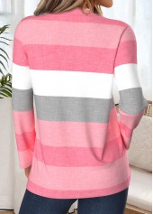 Striped Tummy Coverage Pink Long Sleeve T Shirt