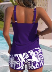 Mid Waisted Plants Print Tummy Coverage Purple Tankini Set