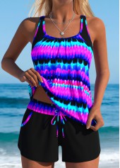 Mid Waisted Tie Dye Print Tummy Coverage Tankini Set