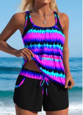 Mid Waisted Tie Dye Print Tummy Coverage Tankini Set