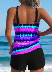 Mid Waisted Tie Dye Print Tummy Coverage Tankini Set