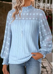 Tummy Coverage Light Blue Long Sleeve High Neck Blouse