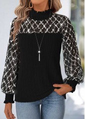 Tummy Coverage Black Long Sleeve High Neck Blouse