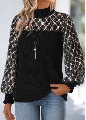 Tummy Coverage Black Long Sleeve High Neck Blouse