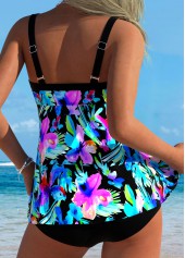 Mid Waisted Tropical Plants Print Tummy Coverage Tankini Set