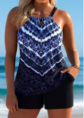 Mid Waisted Tie Dye Print Tummy Coverage Tankini Set