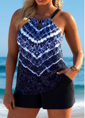 Mid Waisted Tie Dye Print Tummy Coverage Tankini Set