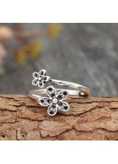 Silver Floral Design Adjustable Alloy Ring