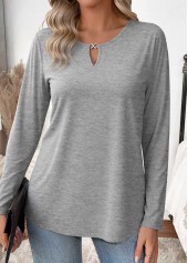 Cut Out Light Grey Marl Long Sleeve T Shirt
