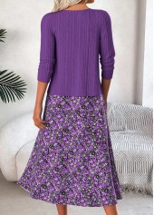 Ditsy Floral Print Tummy Coverage Purple Dress and Cardigan