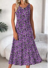 Ditsy Floral Print Tummy Coverage Purple Dress and Cardigan
