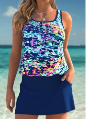 Mid Waisted Graffiti Print Tummy Coverage Tankini Set
