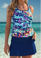 Mid Waisted Graffiti Print Tummy Coverage Tankini Set
