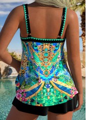 Mid Waisted Chain Print Tummy Coverage Green Tankini Set