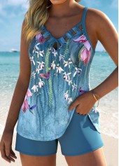 Mid Waisted Floral Print Tummy Coverage Tankini Set