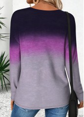 Ombre Curved Hem Purple Long Sleeve T Shirt