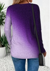 Ombre Curved Hem Purple Long Sleeve T Shirt