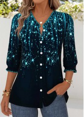 Ombre Tummy Coverage Navy 3/4 Sleeve V Neck Blouse